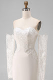 Ivory Sweetheart Mermaid Sweep Train Wedding Dress with Lace