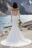Ivory Mermiad Off the Shoulder Sweep Train Wedding Dress with Slit