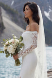 Ivory Mermiad Off the Shoulder Sweep Train Wedding Dress with Slit