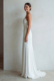 Ivory Spaghetti Straps Mermaid Sweep Train Wedding Dress with Lace