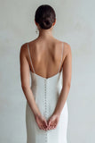 Ivory Spaghetti Straps Mermaid Sweep Train Wedding Dress with Lace