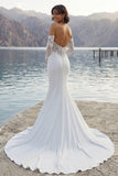 Ivory Mermaid Sweep Train Wedding Dress with Sleeves
