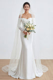 Ivory Sweetheart Mermaid Ruched Long Wedding Dress with Appliques