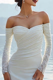 Ivory Sweetheart Mermaid Ruched Long Wedding Dress with Appliques
