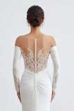 Ivory Sweetheart Mermaid Ruched Long Wedding Dress with Appliques