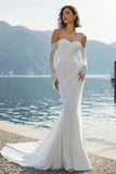 Ivory Chiffon Mermaid Lace Appliqued Sweetheart Long Wedding Dress