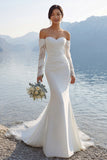 Ivory Mermaid Lace Sweetheart Chiffon Long Wedding Dress