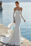 Ivory Mermaid Sweetheart Long Lace Wedding Dress with Appliques