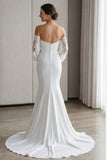 Ivory Mermaid Sweetheart Appliqued Long Lace Wedding Dress
