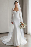 Ivory Mermaid Sweetheart Appliqued Long Lace Wedding Dress