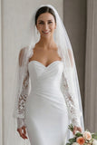 Ivory Mermaid Sweetheart Appliqued Long Lace Wedding Dress
