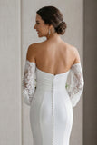 Ivory Mermaid Sweetheart Appliqued Long Lace Wedding Dress