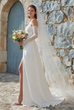Ivory A-Line Strapless Long Chiffon Wedding Dress with Slit