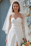 Ivory A-Line Strapless Long Chiffon Wedding Dress with Slit