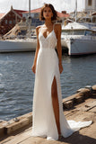 Mermaid Ivory Corset Appliqued Spaghetti Straps Wedding Dress with Slit