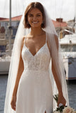 Mermaid Ivory Corset Appliqued Spaghetti Straps Wedding Dress with Slit