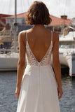 Mermaid Ivory Corset Appliqued Spaghetti Straps Wedding Dress with Slit
