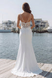 Ivory Mermaid Appliqued Satin Long Wedding Dress with Slit