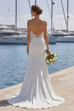 Ivory Spaghetti Straps Mermaid Lace Sweep train Wedding Dress