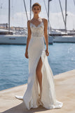 Ivory Spaghetti Straps Mermaid Lace Sweep train Wedding Dress