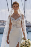Ivory Spaghetti Straps Mermaid Lace Sweep train Wedding Dress