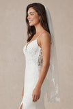 Ivory Mermaid Spaghetti Straps Appliqued Sweep Train Wedding Dress