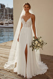 Ivory A Line Chiffon Lace Sweep Train Wedding Dress