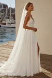 Ivory A Line Chiffon Lace Sweep Train Wedding Dress