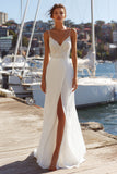 Mermaid Ivory Spaghetti Straps Lace Sweep Train Wedding Dress