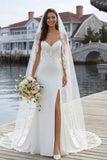 Ivory Mermaid Spaghetti Straps Lace Satin Sweep Train Wedding Dress
