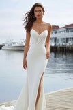Ivory Mermaid Spaghetti Straps Lace Satin Sweep Train Wedding Dress