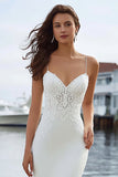 Ivory Mermaid Spaghetti Straps Lace Satin Sweep Train Wedding Dress