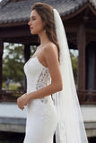 Ivory Mermaid Spaghetti Straps Lace Satin Sweep Train Wedding Dress