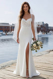 Mermaid Ivory Lace Sweep Train Wedding Dress with Slit