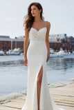 Mermaid Ivory Lace Sweep Train Wedding Dress with Slit