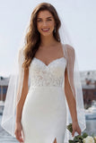 Mermaid Ivory Lace Sweep Train Wedding Dress with Slit