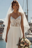 Ivory A Line Lace Sweep Train Wedding Dress with Slit