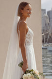 Ivory Lace A Line Sweep Train Wedding Dress with Slit