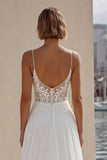 Ivory Lace A Line Sweep Train Wedding Dress with Slit