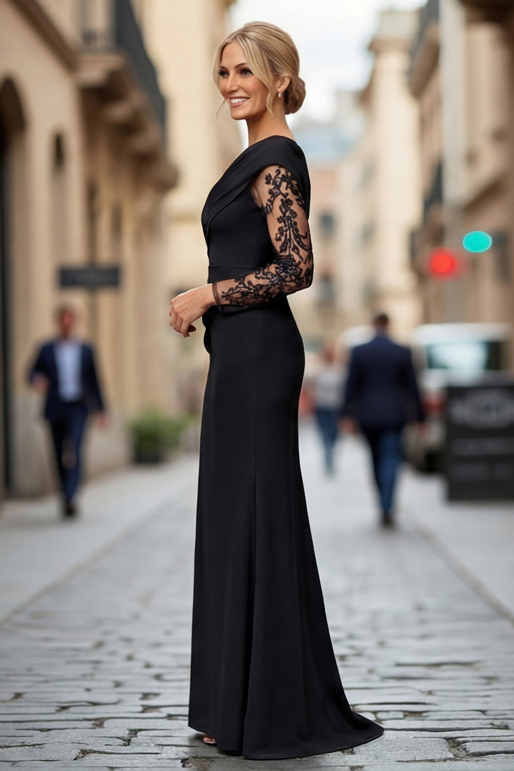 black lace mother of the bride dress Zapaka Women Black Mother of the Bride Dress with Long Sleeves Satin Lace V Neck Sheath Wedding Guest Dress, Black / US16