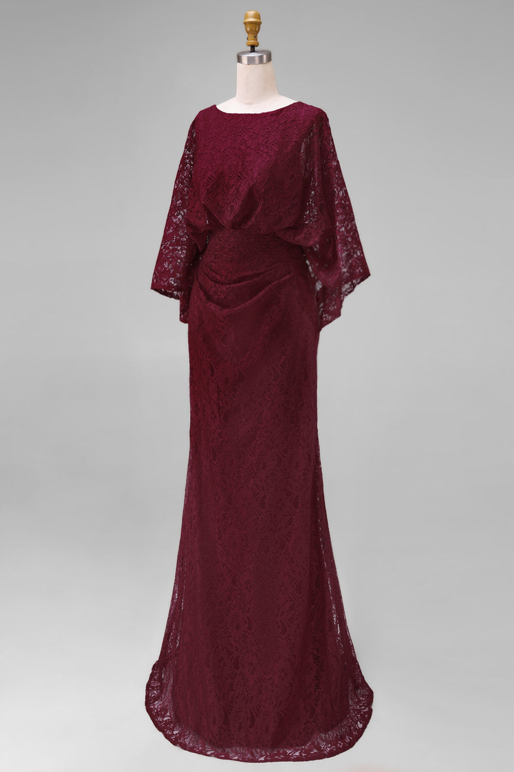 Zapaka Women Lace Burgundy Mother of the Bride Dress with Long Sleeve Boat Neck Sheath Wedding Guest Dress, Burgundy / US16W