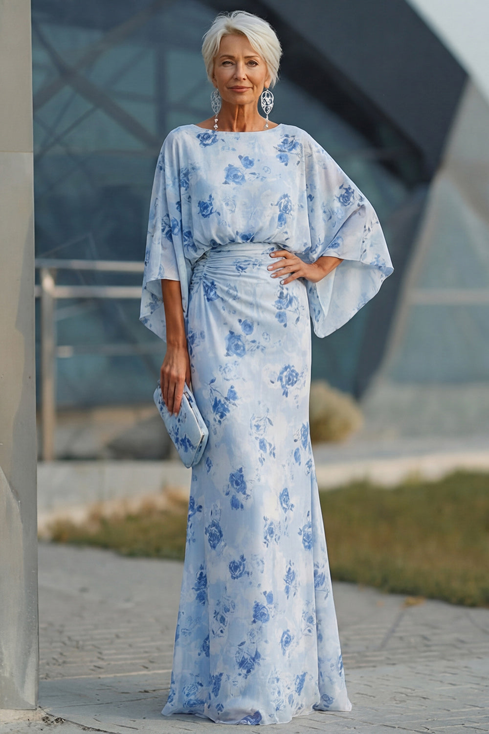 Zapaka Women Dusty Rose Floral Mother of the Bride Dress with Flared
