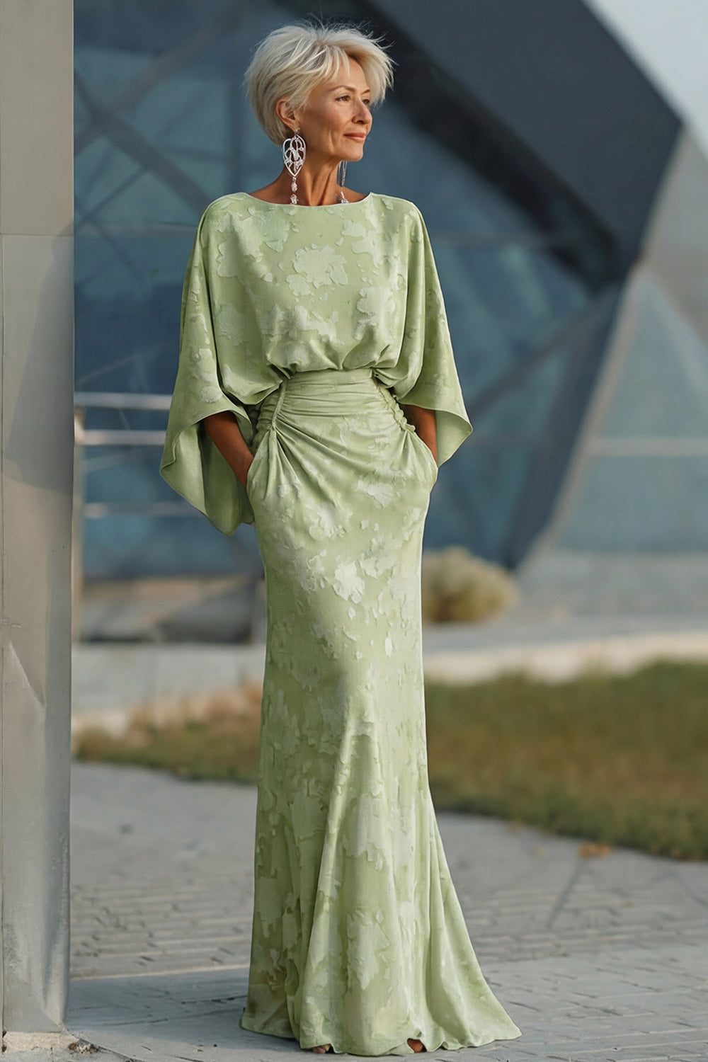Zapaka Women Sage Green Floral Mother of the Bride Dress with Flared Sleeves Sheath Wedding Guest Dress, Sage Green / US20W Zapaka Women Sage Green Floral Mother of the Bride Dress with Flared Sleeves Sheath Wedding Guest Dress, Sage Green / US20W