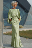 Sage Green Floral Sheath Mother of the Bride Dress with Flared Sleeves
