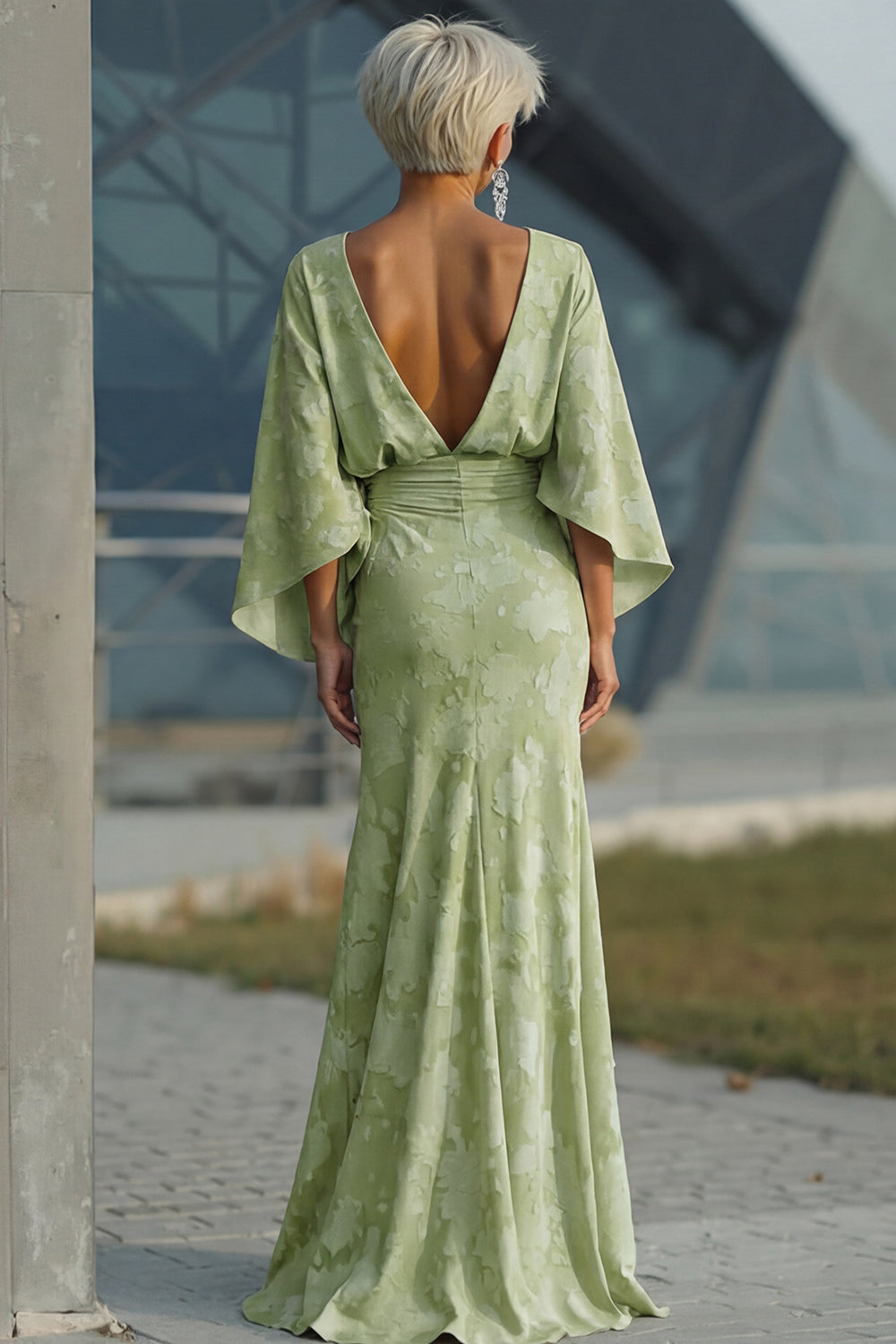 Zapaka Women Sage Green Floral Mother of the Bride Dress with Flared Sleeves Sheath Wedding Guest Dress, Sage Green / US20W Zapaka Women Sage Green Floral Mother of the Bride Dress with Flared Sleeves Sheath Wedding Guest Dress, Sage Green / US20W