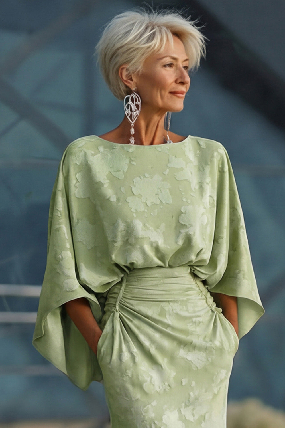 Zapaka Women Sage Green Floral Mother of the Bride Dress with Flared Sleeves Sheath Wedding Guest Dress, Sage Green / US20W Zapaka Women Sage Green Floral Mother of the Bride Dress with Flared Sleeves Sheath Wedding Guest Dress, Sage Green / US20W