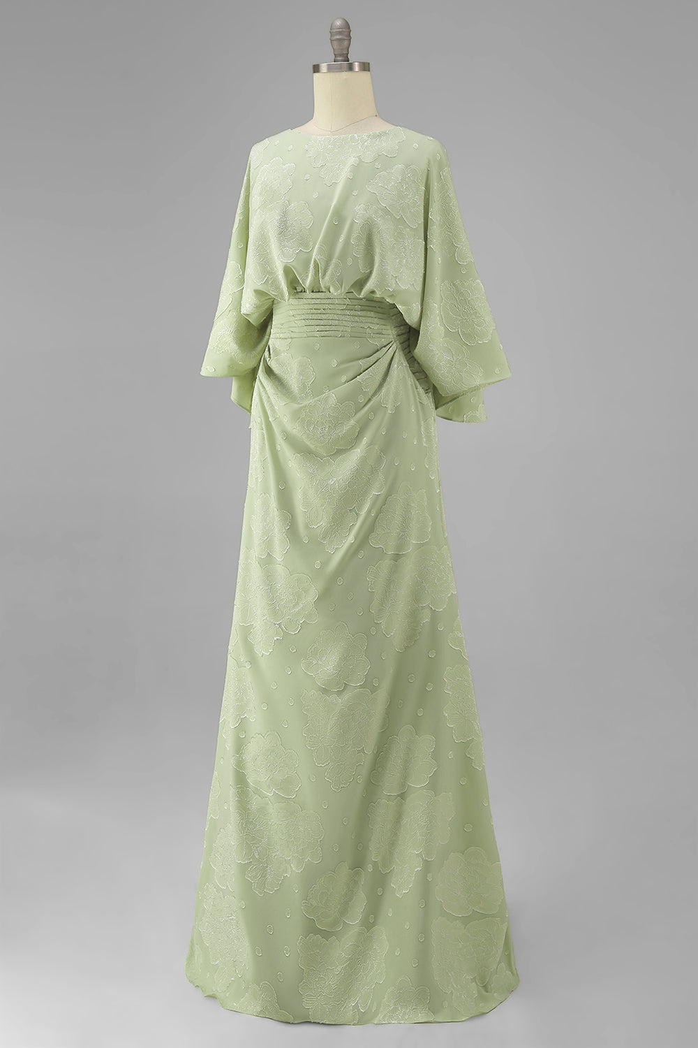 sage green dress mother of the bride Sage Green V-Neck Floral A Line Long Mother of the Bride Dress