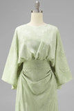Sage Green Floral Sheath Mother of the Bride Dress with Flared Sleeves