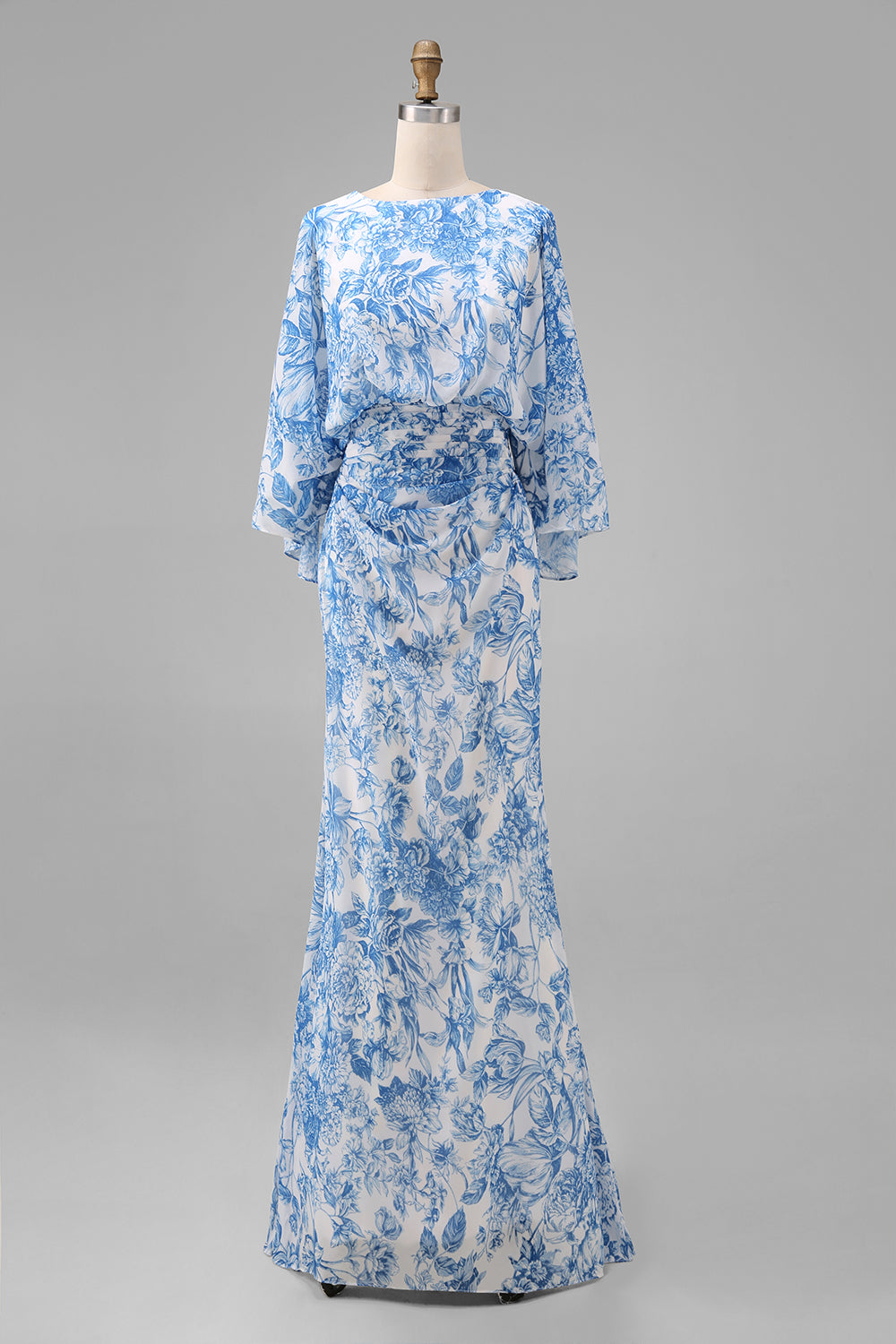 blue floral mother of the bride dress Zapaka Women Blue Floral Mother of the Bride Dress with Flared Sleeves Sheath Wedding Guest Dress, Blue / US20W
