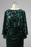Peacock Blue Sheath Printed Long Mother of the Bride Dress with Flared Sleeves